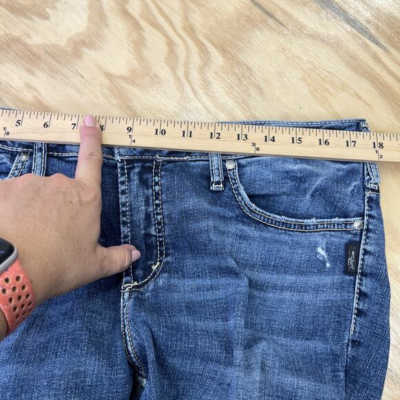 Silver Jeans Elyse Slim Boot Women’s Size 14/31 Blue Stretch Distressed Denim - Picture 13 of 16